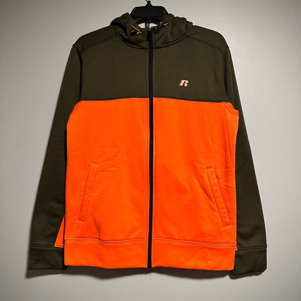 Russell Athletic Orange and Olive Hooded Zip Jacket